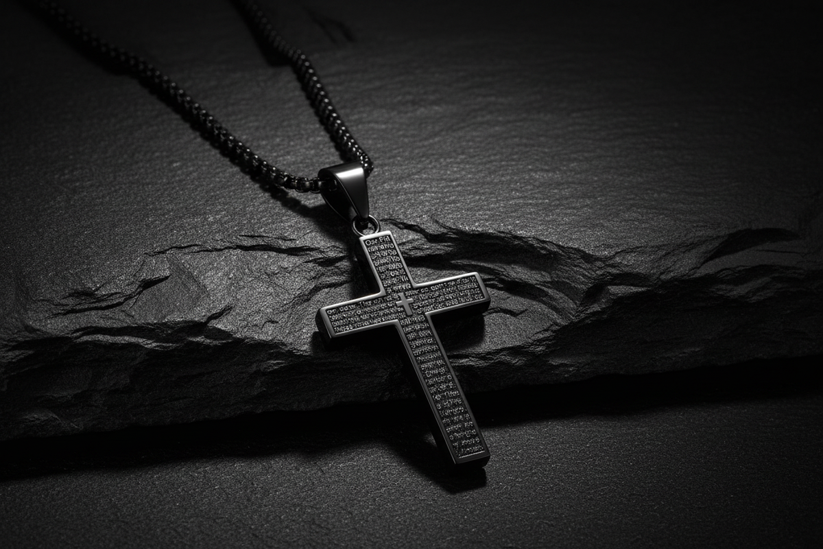 Black Cross Necklace on Stone